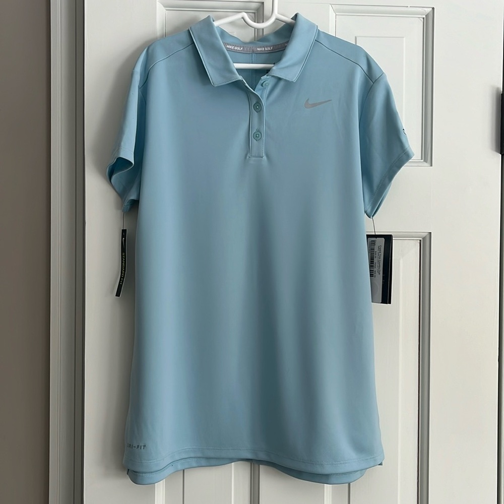 Nike Golf Polo Girls XL Light Blue with Silver Swoosh and Crystal Creek Logo
